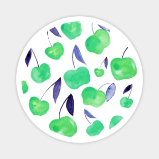 Watercolor cherries - green and blue Magnet